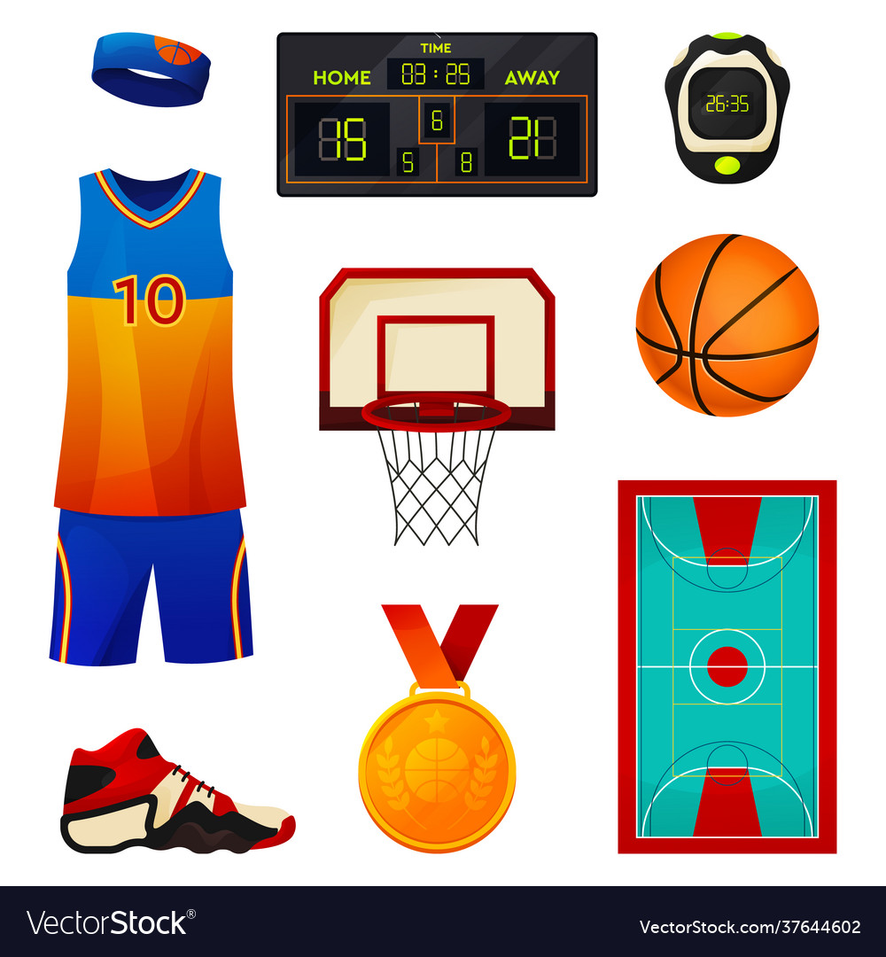 Set basketball equipment sport icons Royalty Free Vector