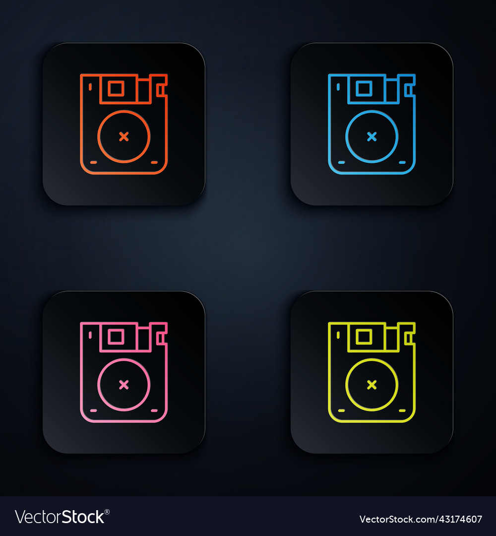 Color neon line floppy disk for computer data vector image Color neon line floppy disk for computer data
