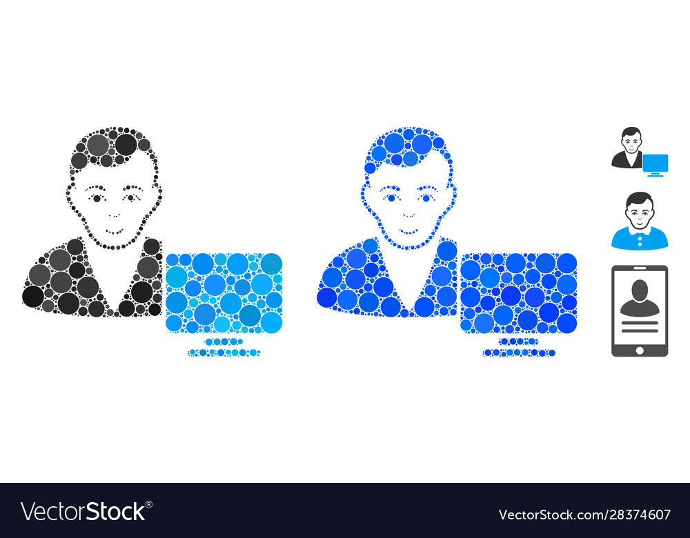 Computer user mosaic icon round dots vector image Computer user mosaic icon round dots