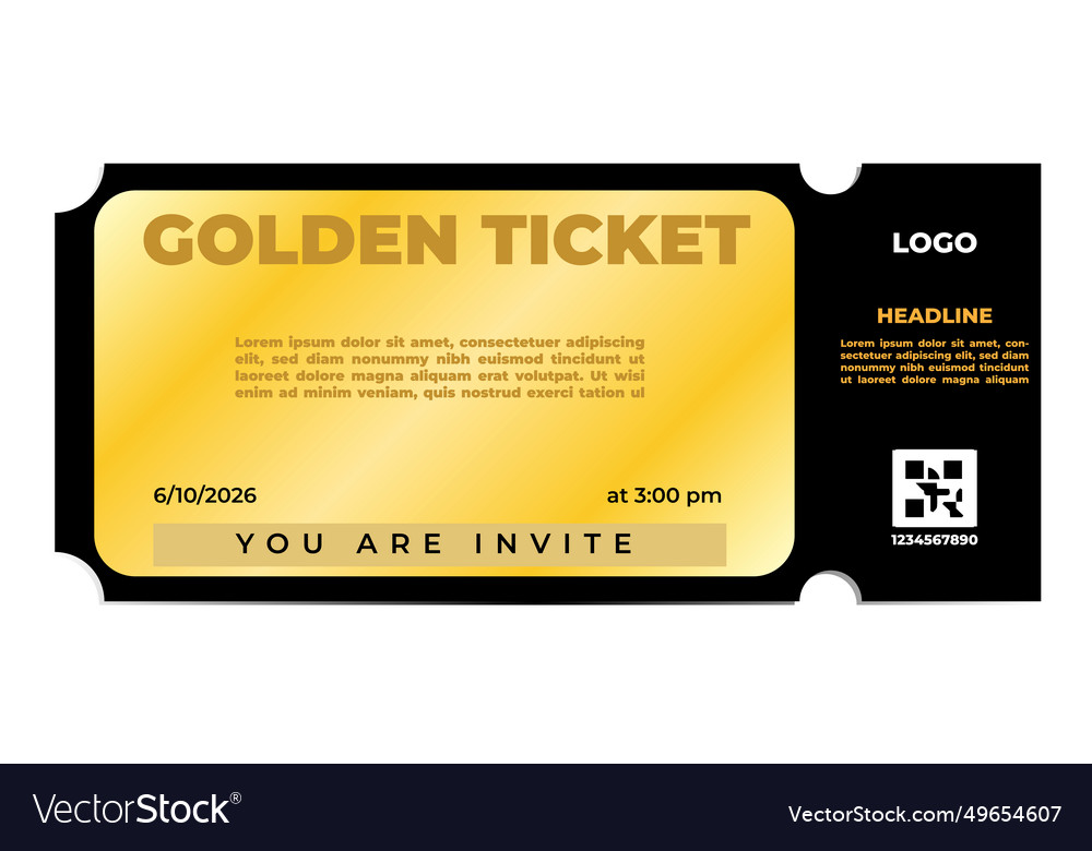 Golden ticket coupon invite isolated party event