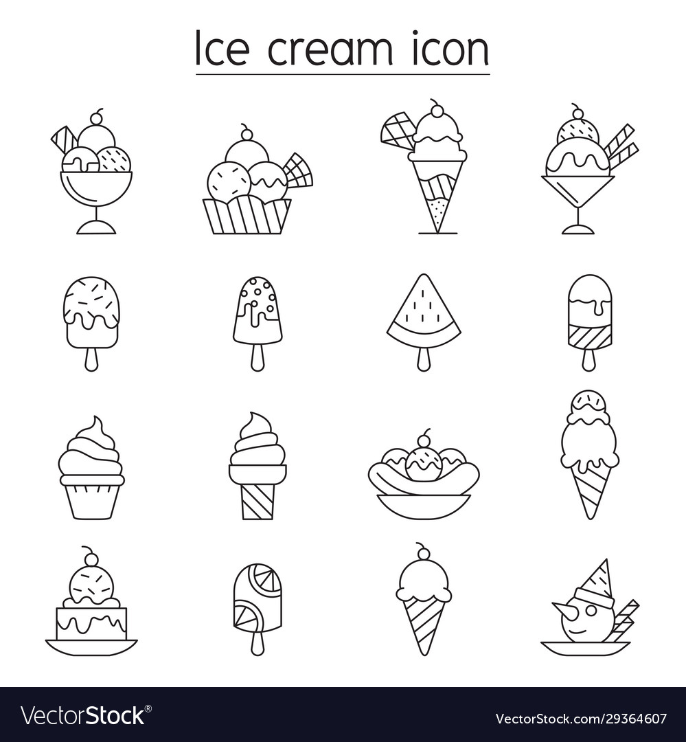 Ice cream icon set in thin line style