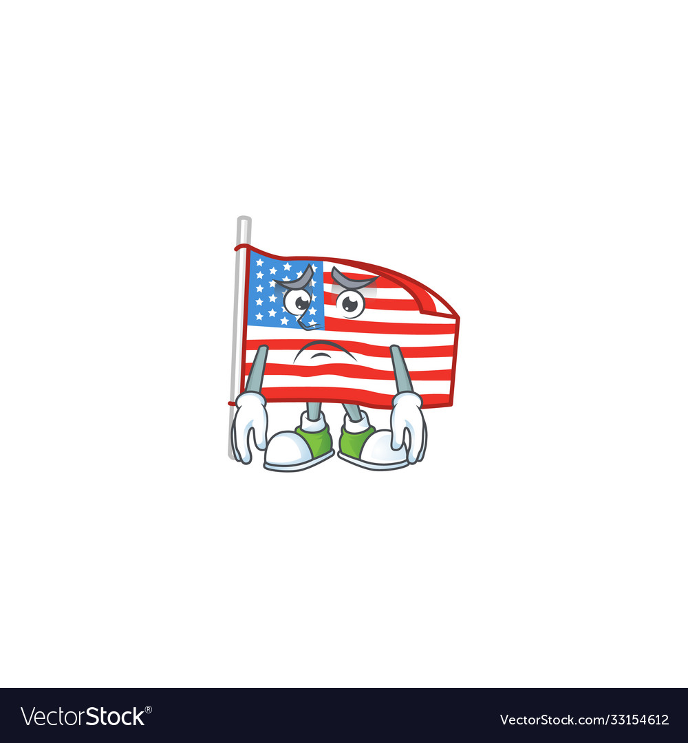 Cartoon a usa flag with pole having an afraid face