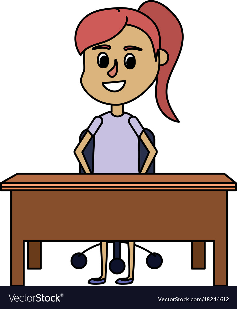 Girl student sitting in the wood desk Royalty Free Vector