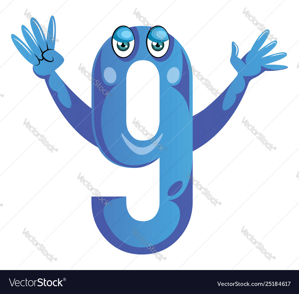 Blue monster in number nine shape with hands up