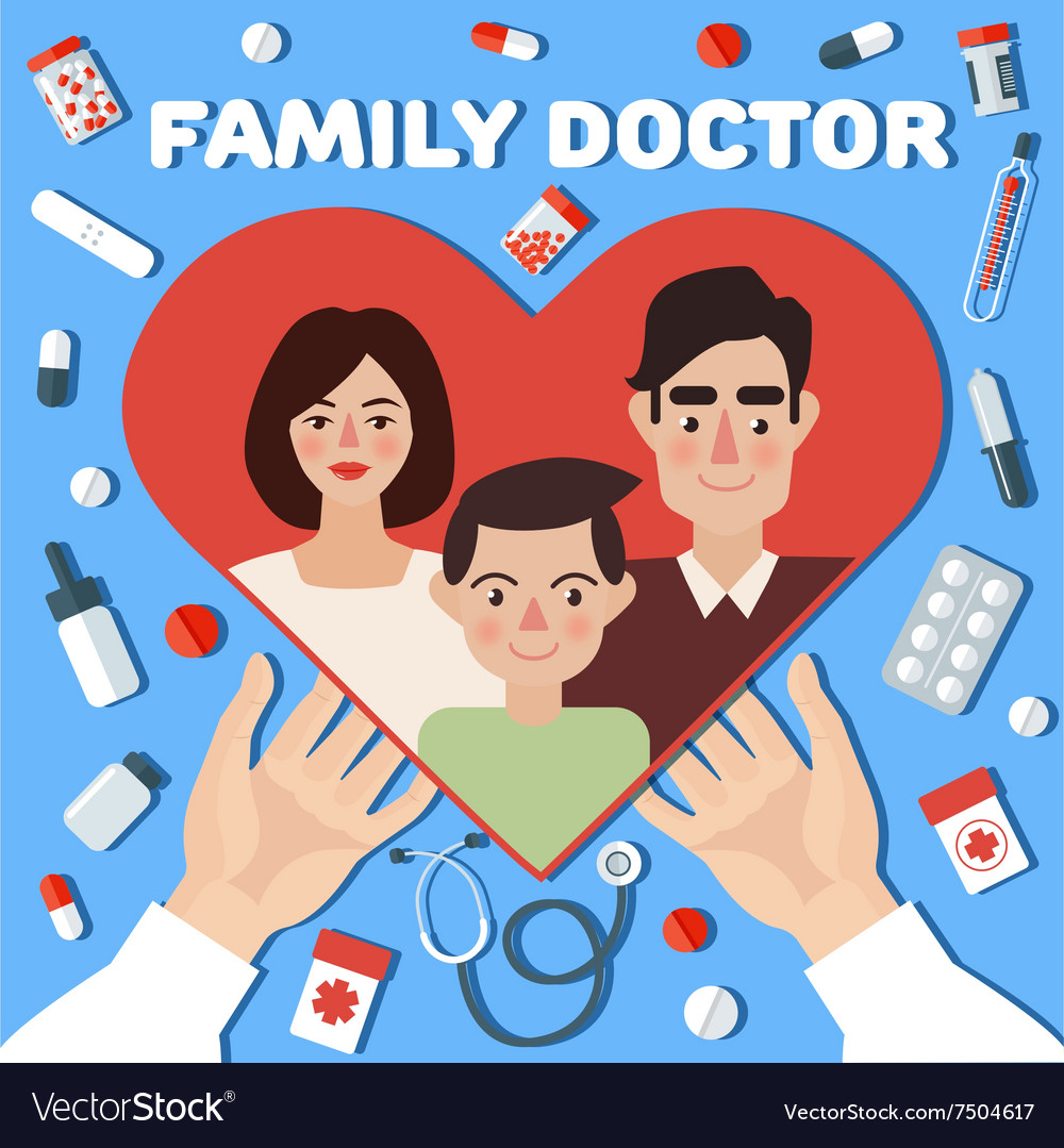 Family Doctor Concept Banner Hands With Heart Vector Image