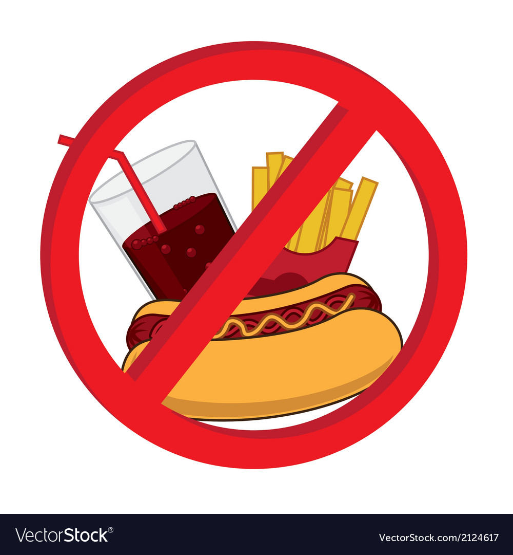 Fast food prohibited over white background