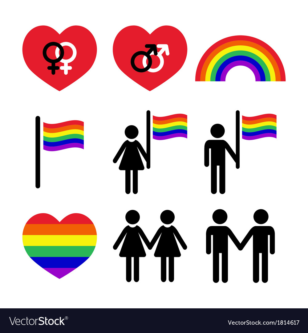 Gay And Lesbian Couples Rainbow Icons Set Vector Image