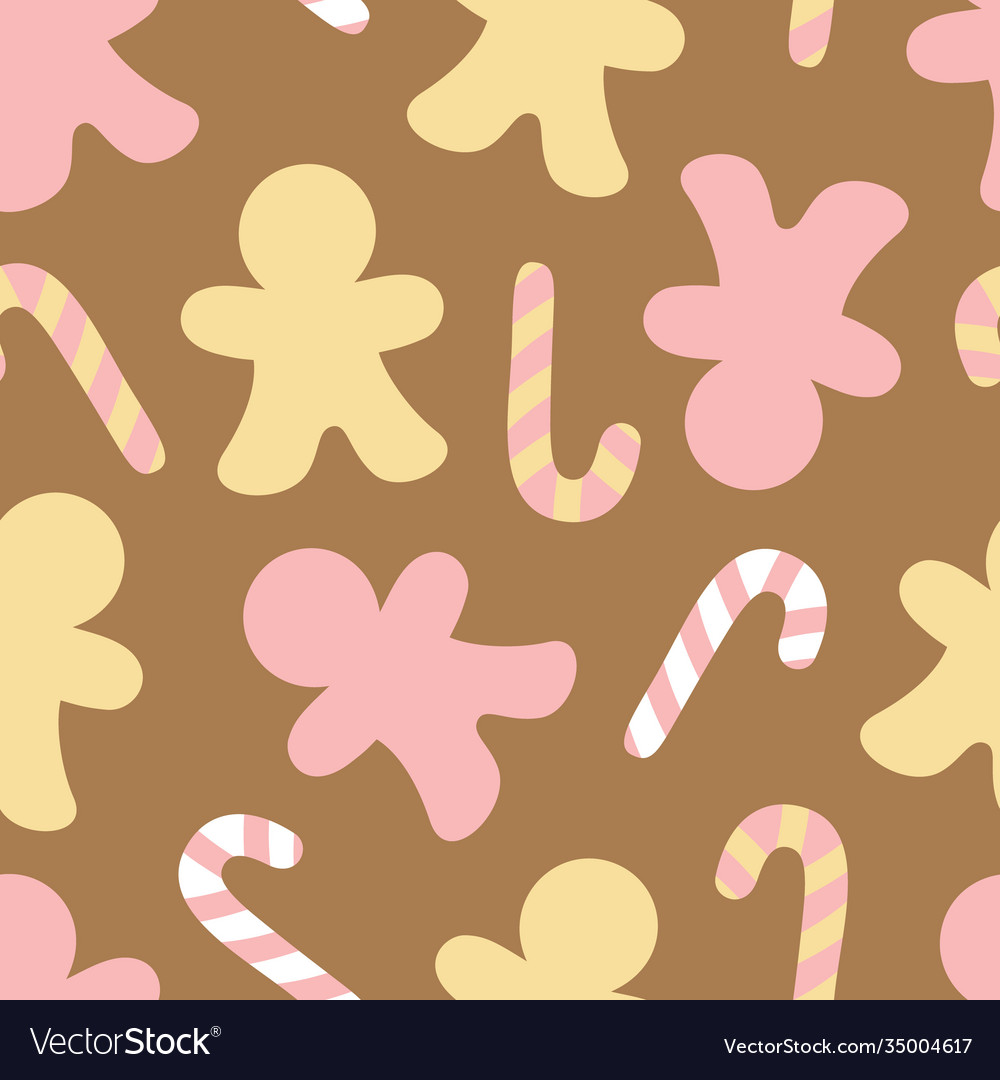 Gingerbread and candy cane seamless pattern