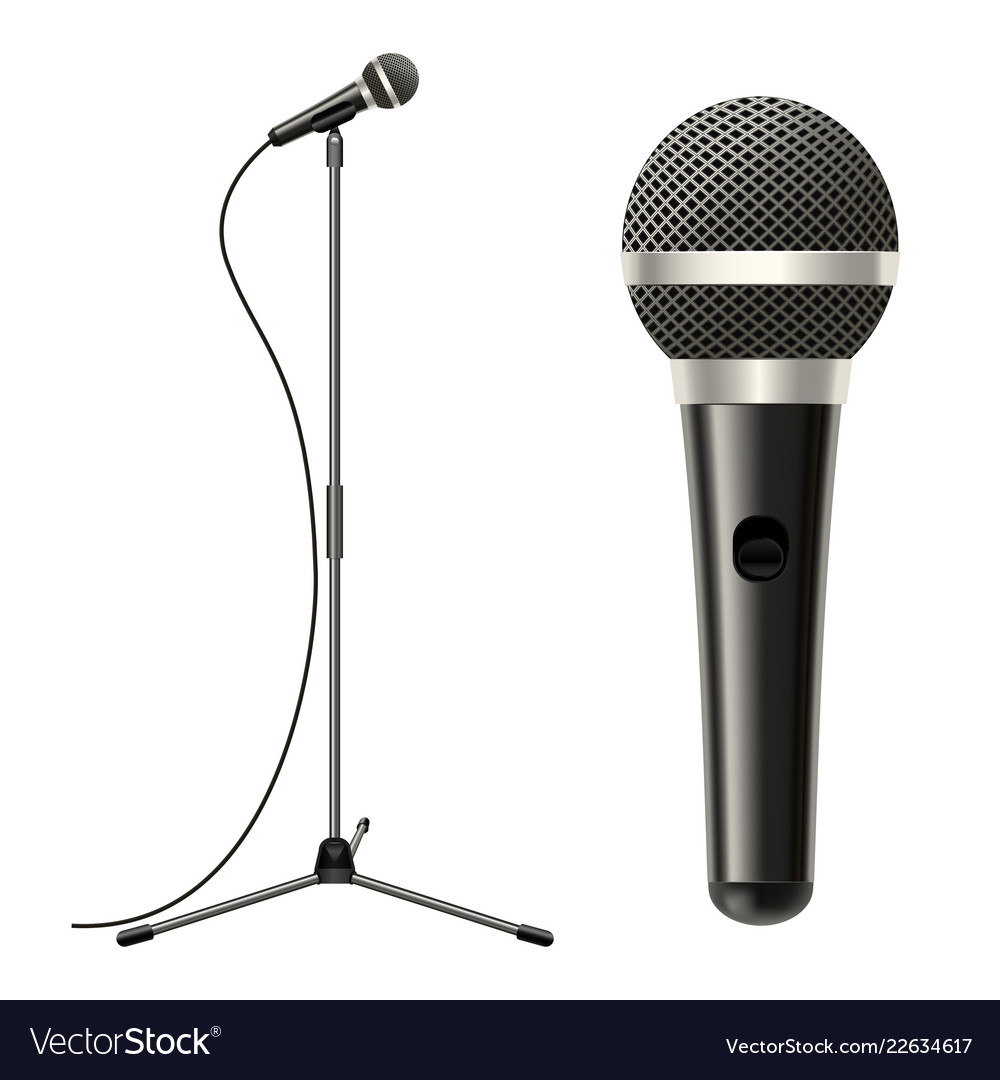 Realistic detailed 3d microphone with stand Vector Image