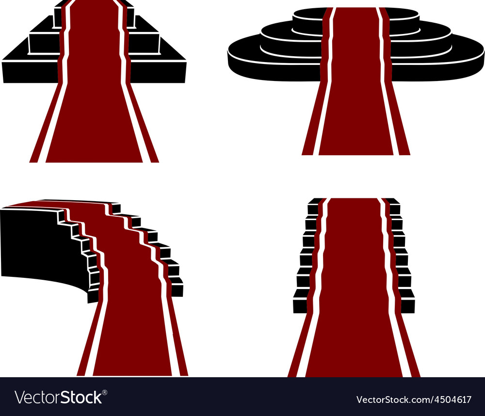 Staircases with red carpet icons set