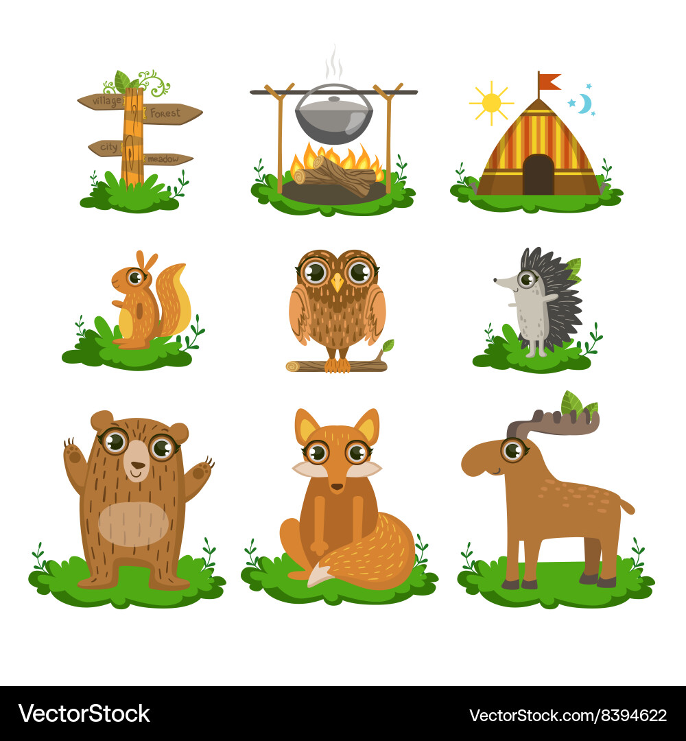 Forest Camping Cute Set Royalty Free Vector Image