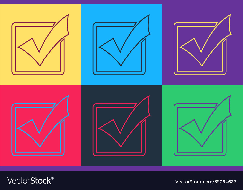 Pop art check mark in a box line icon isolated Vector Image