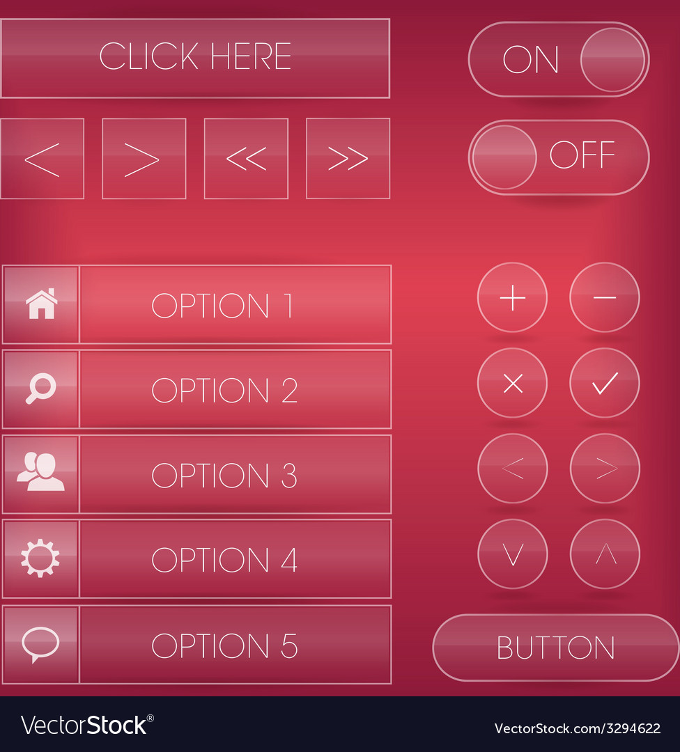 Red interface web buttons and icons set