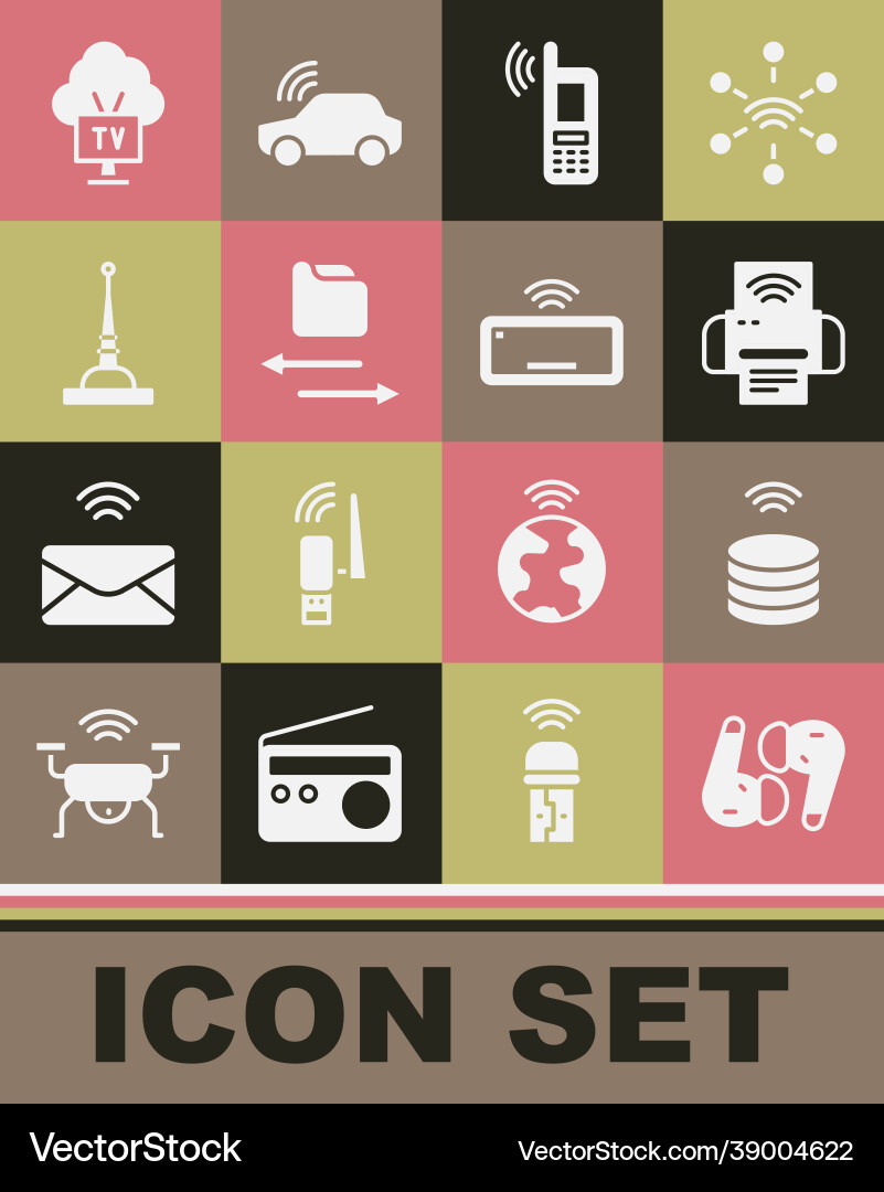 Set air headphones smart data server printer Vector Image
