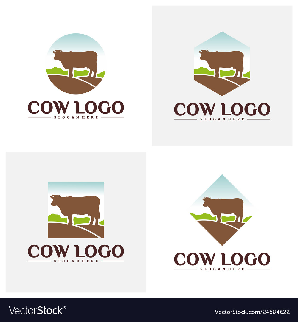 Set of cow logo design concepts farm Royalty Free Vector