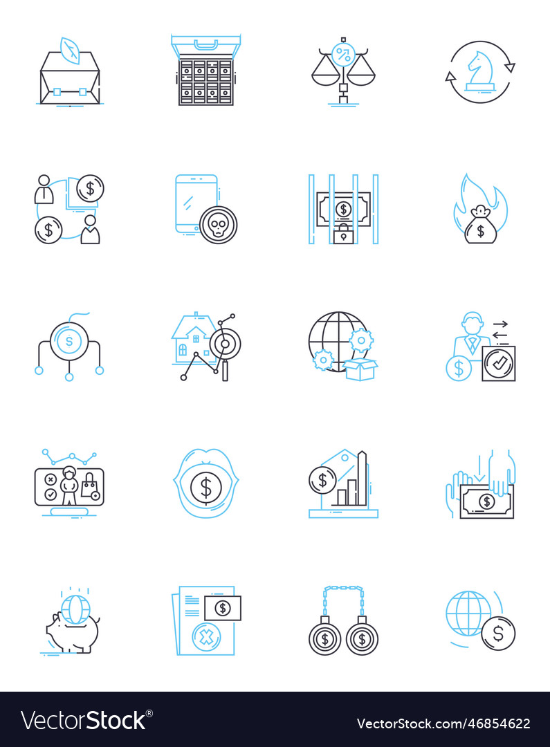 White-collar crime linear icons set embezzlement