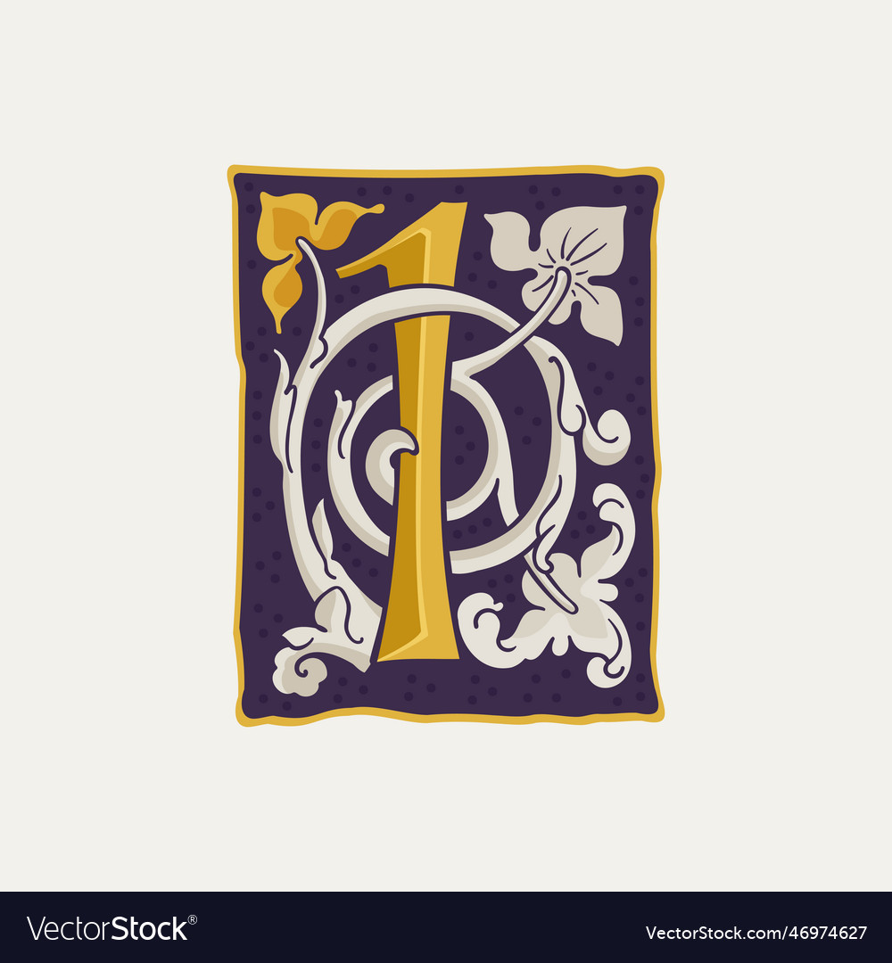 1 logo number one drop cap medieval initial Vector Image