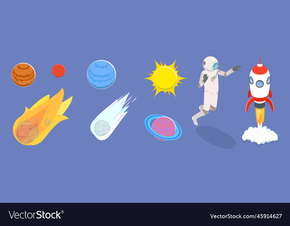 3d isometric flat set of outer space Royalty Free Vector