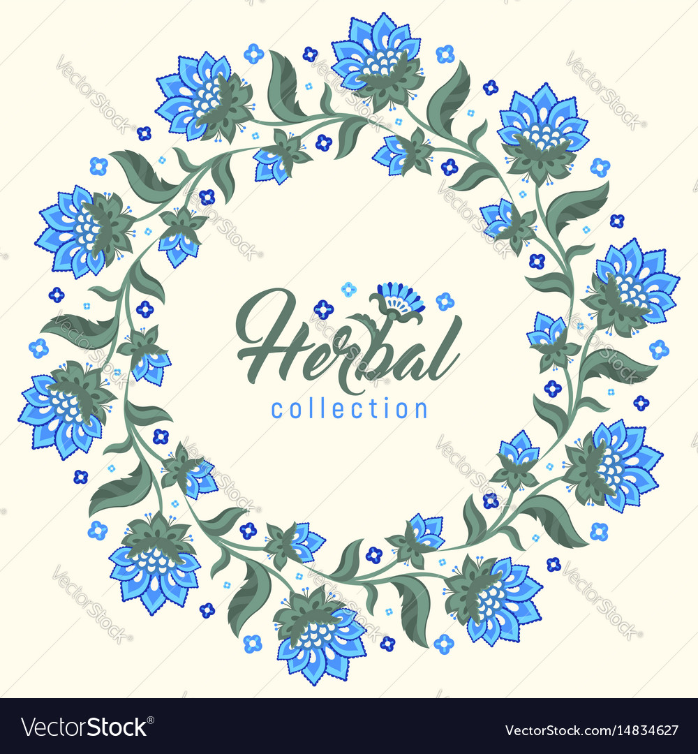 Floral round frame jacobean style flowers wreath