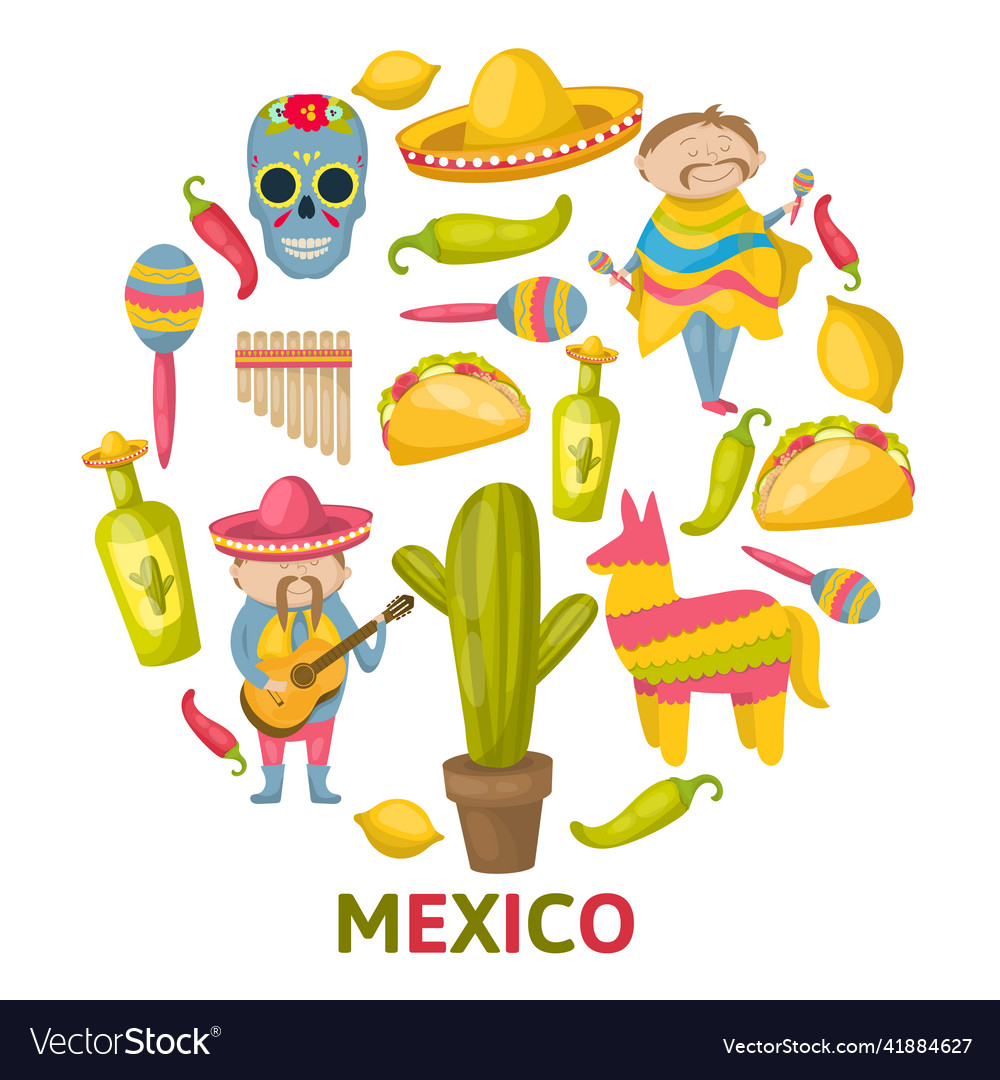 Mexican Round Composition Royalty Free Vector Image