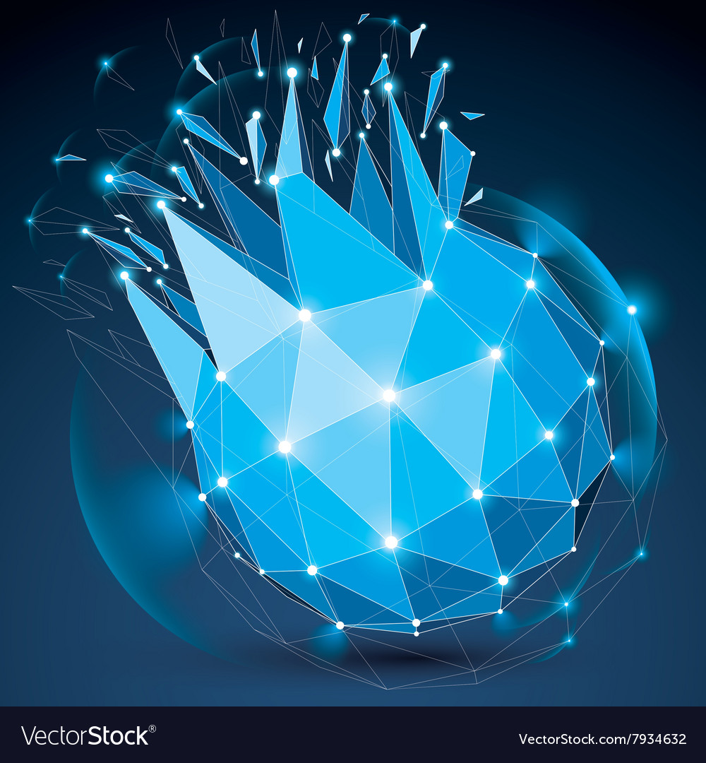3d digital wireframe object broken into different