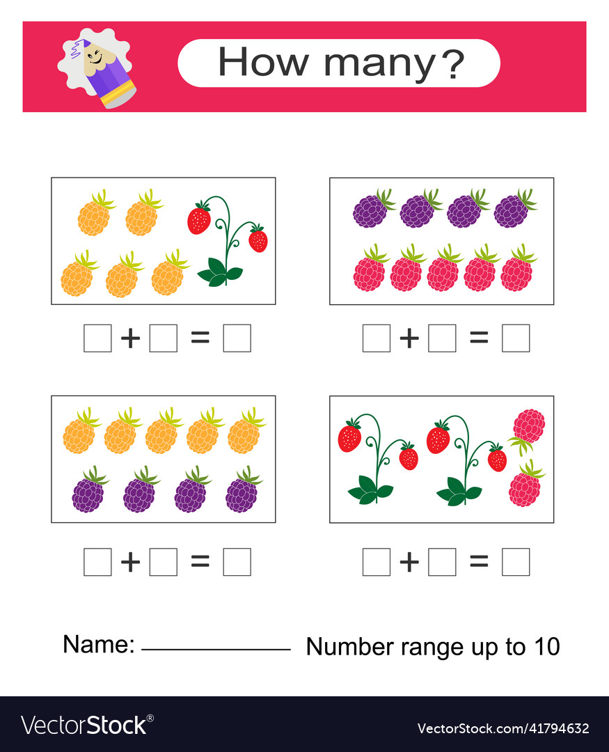 Math game for kids preschool worksheet activity Vector Image