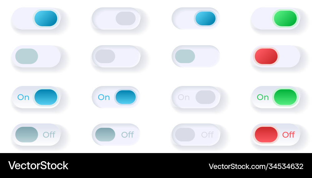 On and off switches ui elements kit Royalty Free Vector