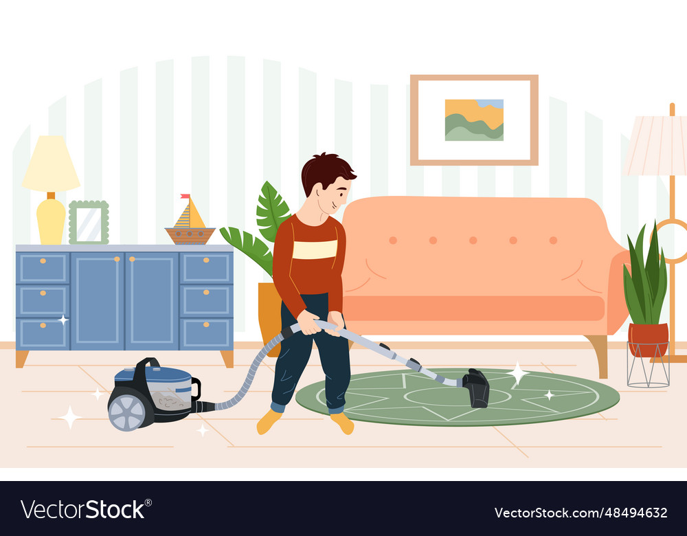 Vacuum cleaning child composition Royalty Free Vector Image