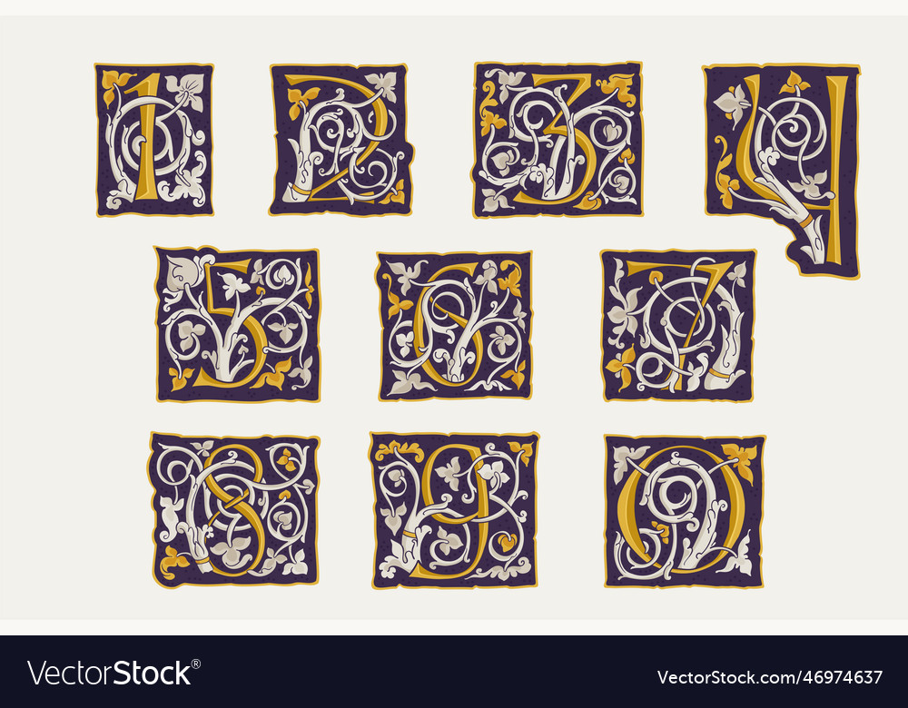 0 to 9 numbers set drop caps medieval initials vector image 0 to 9 numbers set drop caps medieval initials