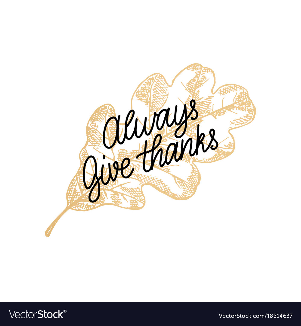 Always give thanks lettering oak leaf hand