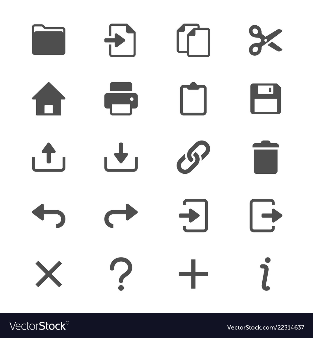 Application toolbar glyph icons Royalty Free Vector Image