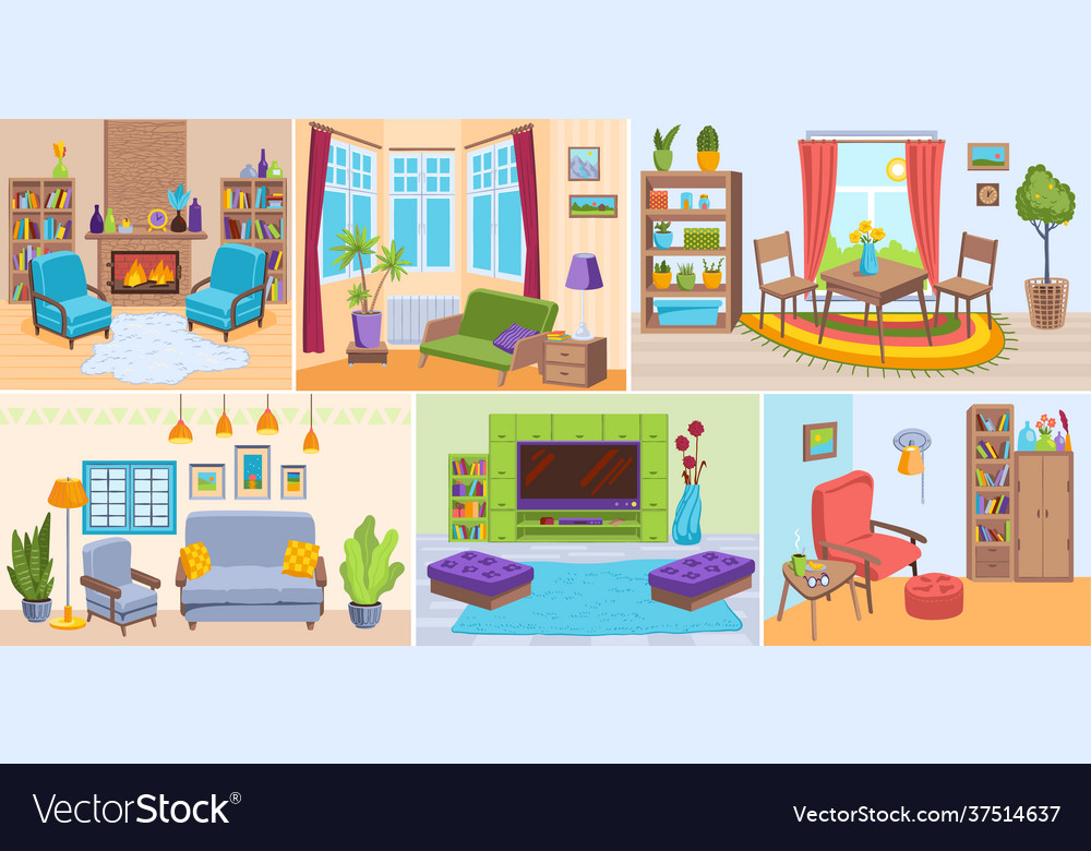 Big set living room interior place five different Vector Image