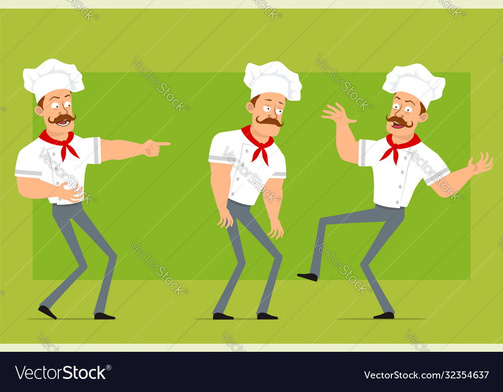 Cartoon flat strong chef cook man character set