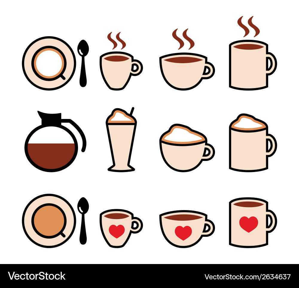 Coffee icons set in color Royalty Free Vector Image