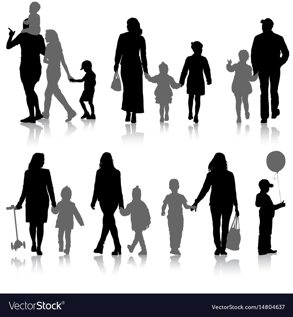 Set silhouette of happy family on a white