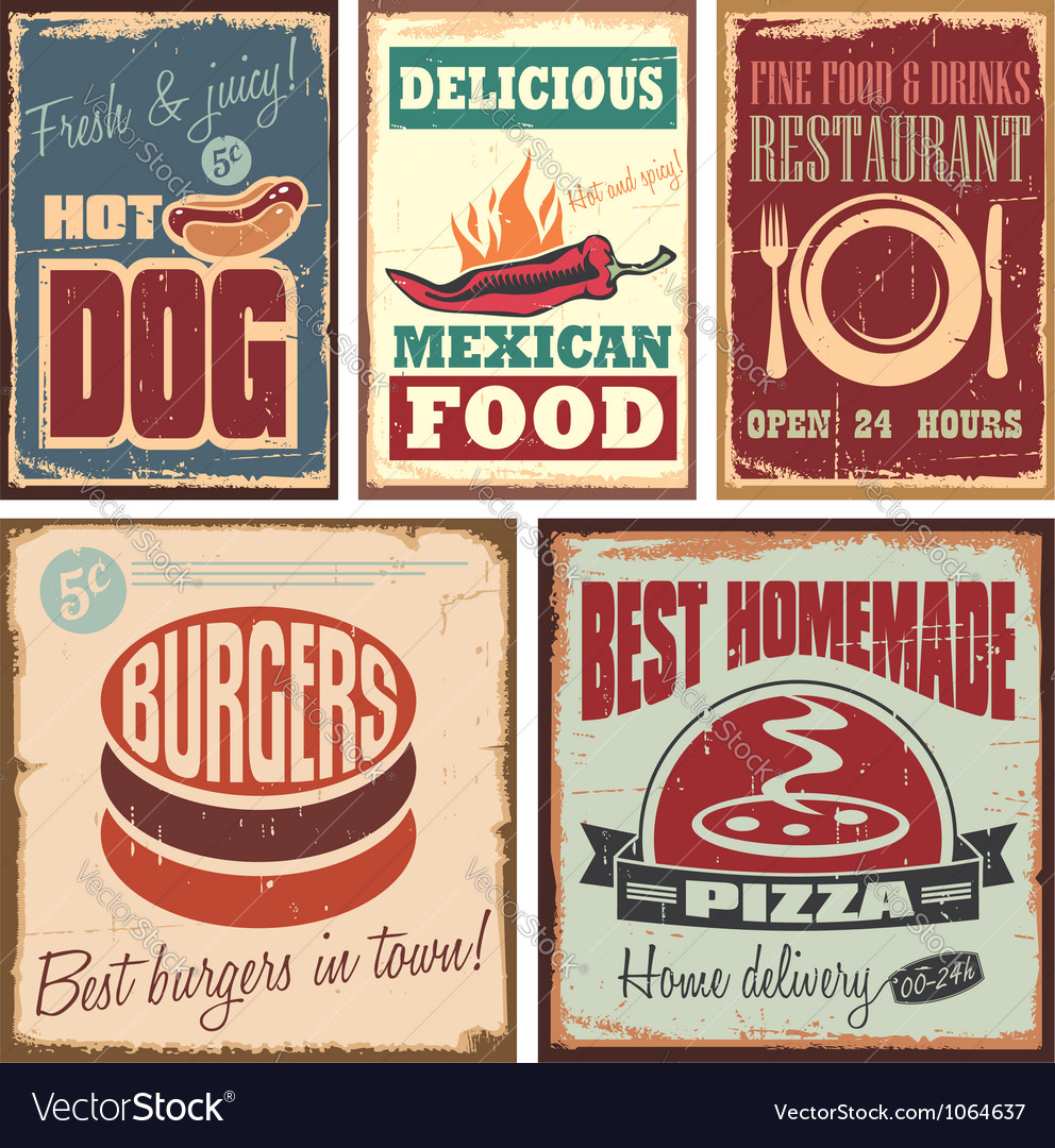 Vintage Style Tin Signs And Retro Posters Vector Image 9951