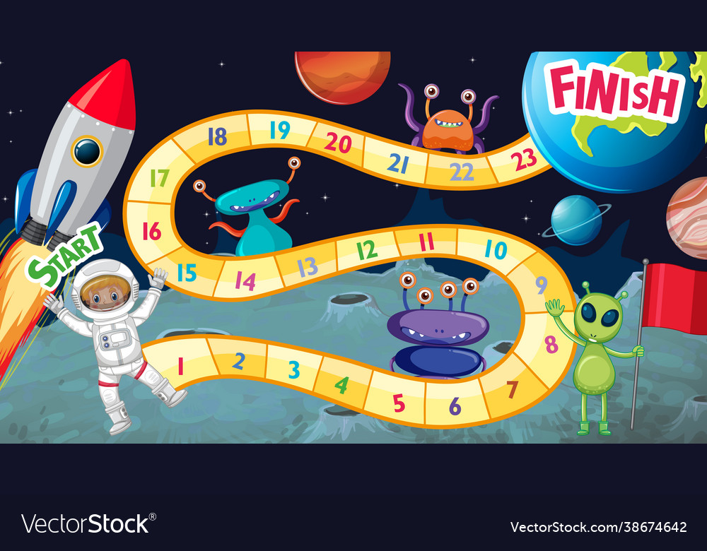 Board game template with space theme Royalty Free Vector