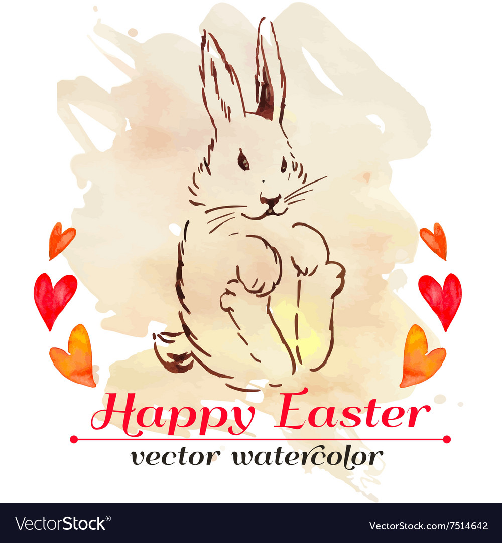 Easter bunny hipster watercolor happy