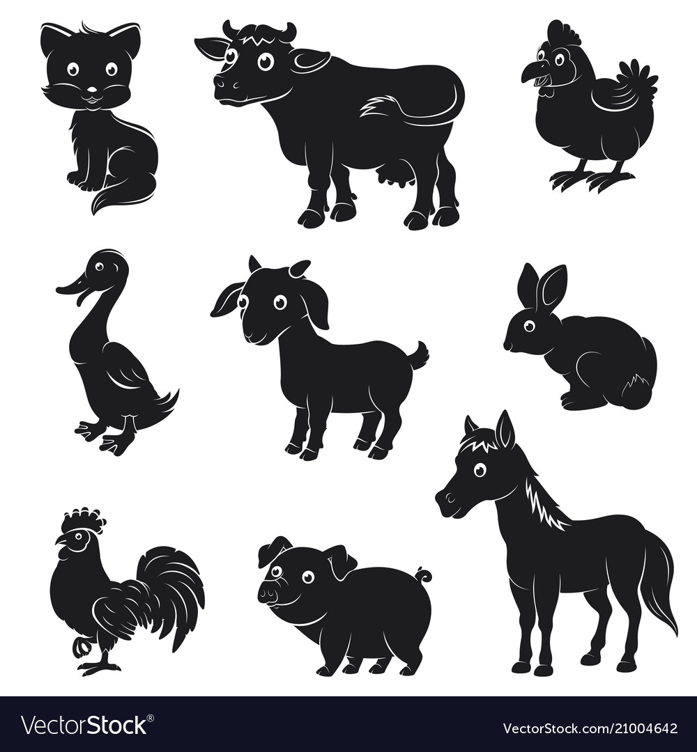 Farm animals silhouettes collection Royalty Free Vector