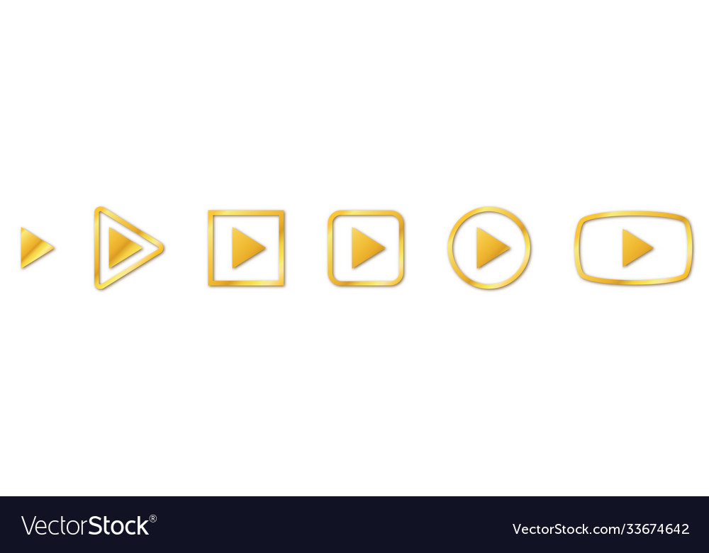 Set gold play buttons icons isolated