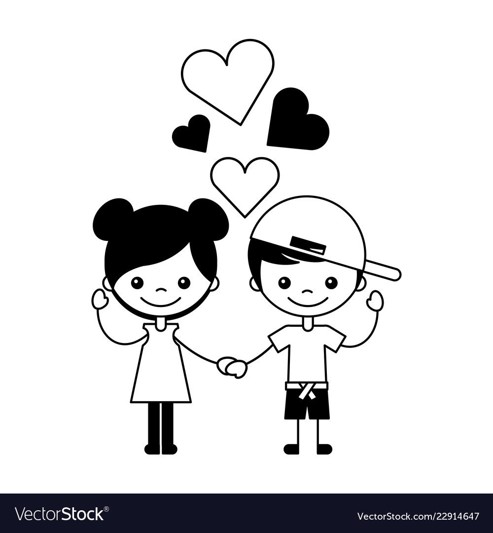 cartoon boy and girl black and white