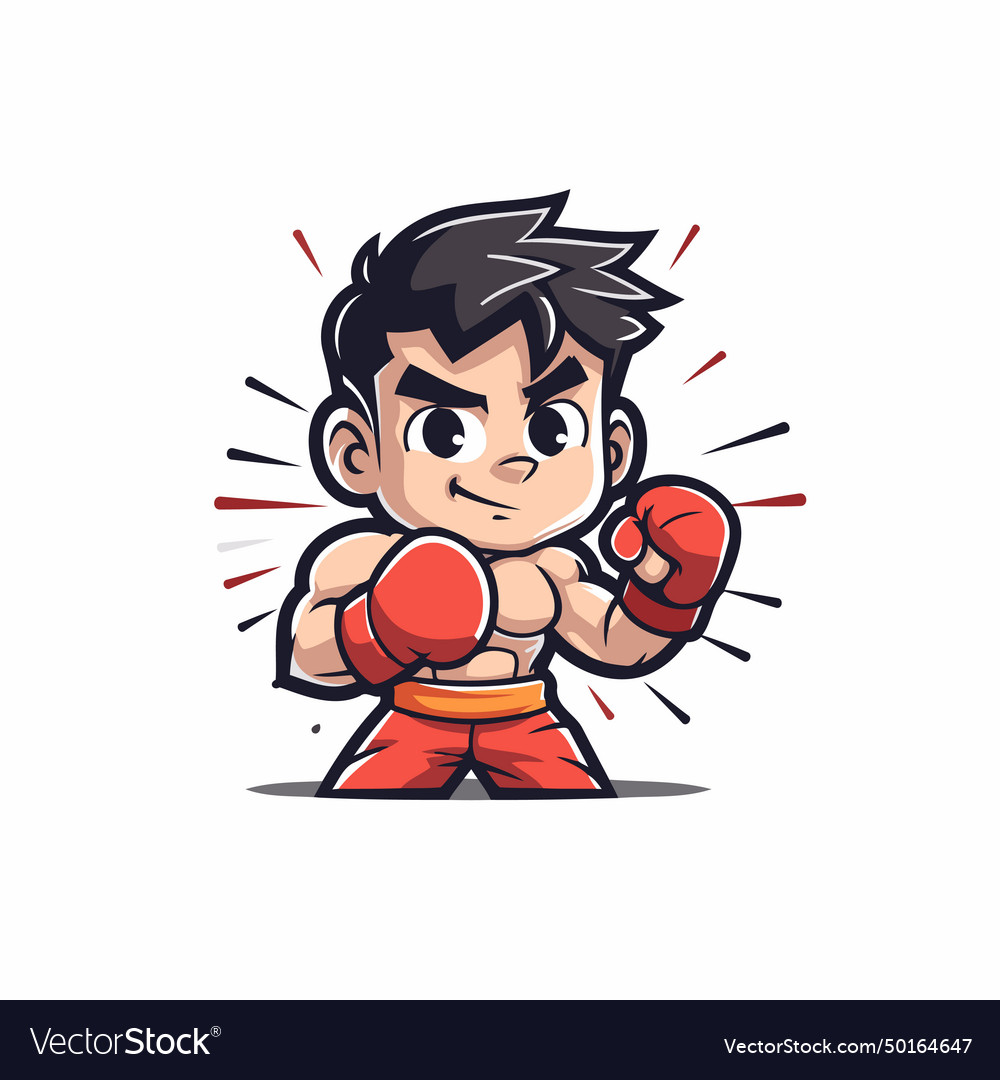 Cartoon boxer with red boxing gloves isolated Vector Image