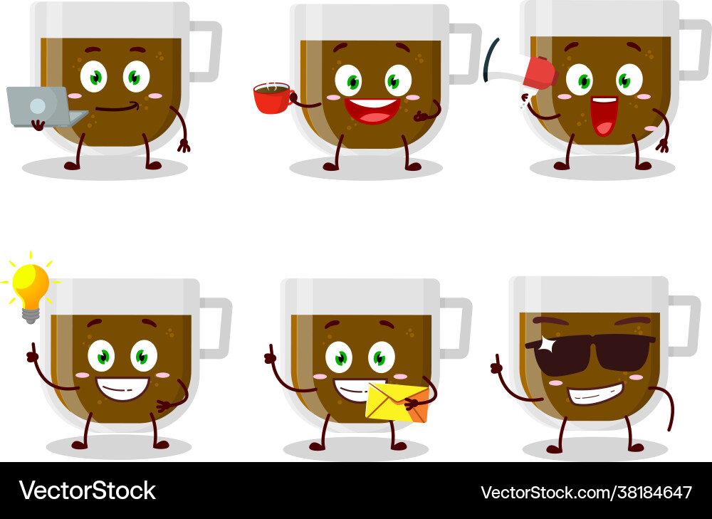 Cup coffee with various types business emoticon Vector Image