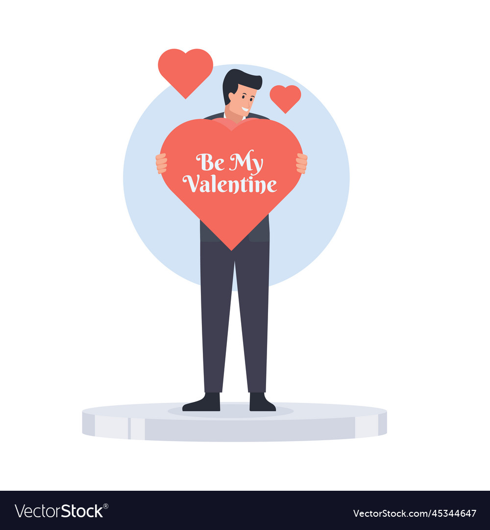 Man hold big heart that says be my valentine Vector Image