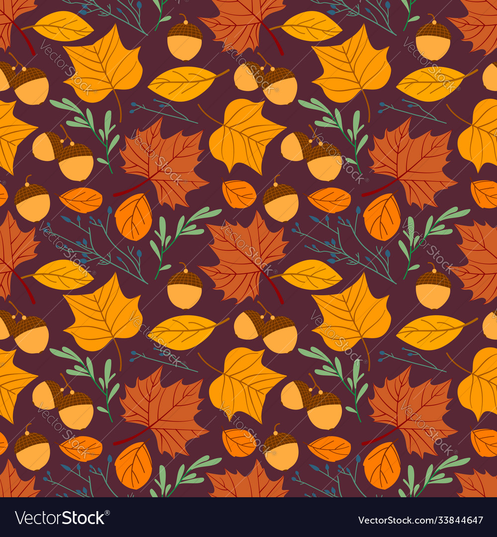 Seamless repeating pattern with leaves acorns and Vector Image