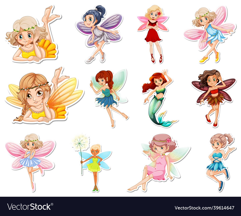 Set of stickers with beautiful fairies Royalty Free Vector