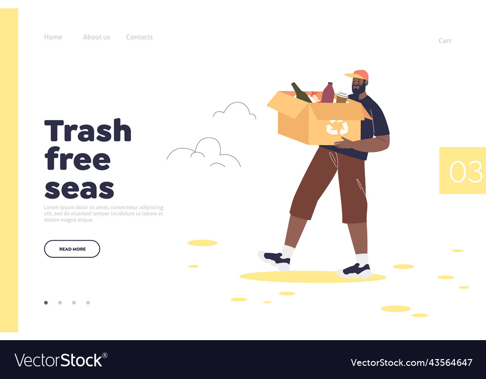 Trash fee sea concept of landing page with male