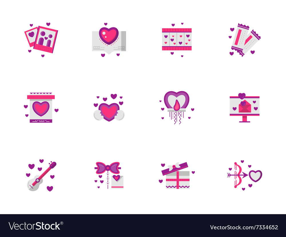 Bright pink love icons set Royalty Free Vector Image