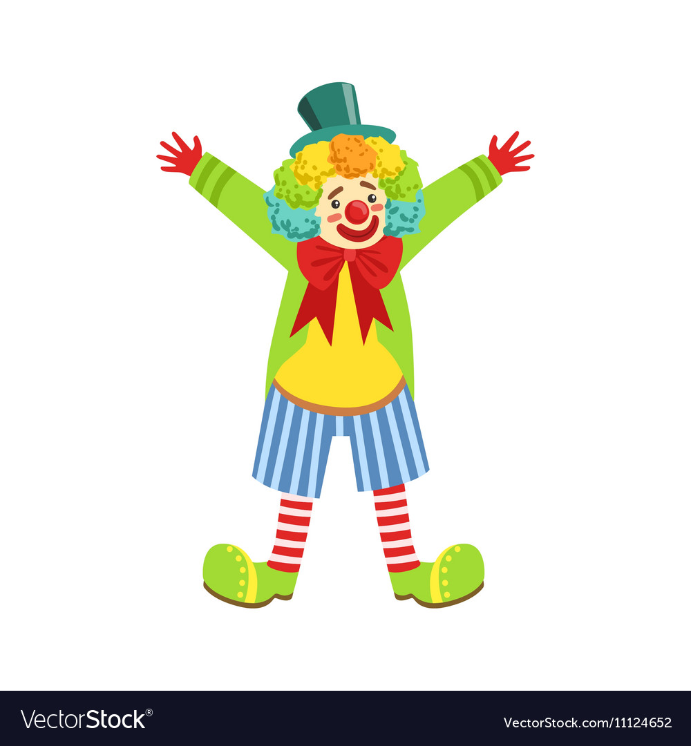 Colorful friendly clown with multicolor wig