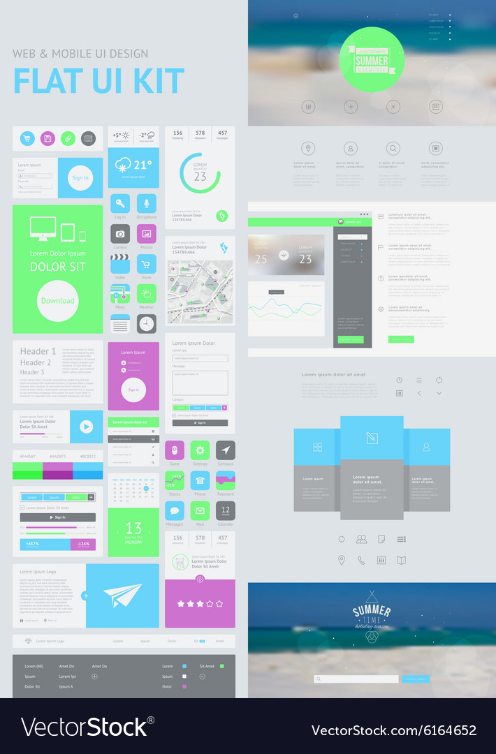 Flat ui kit for web and mobile Royalty Free Vector Image